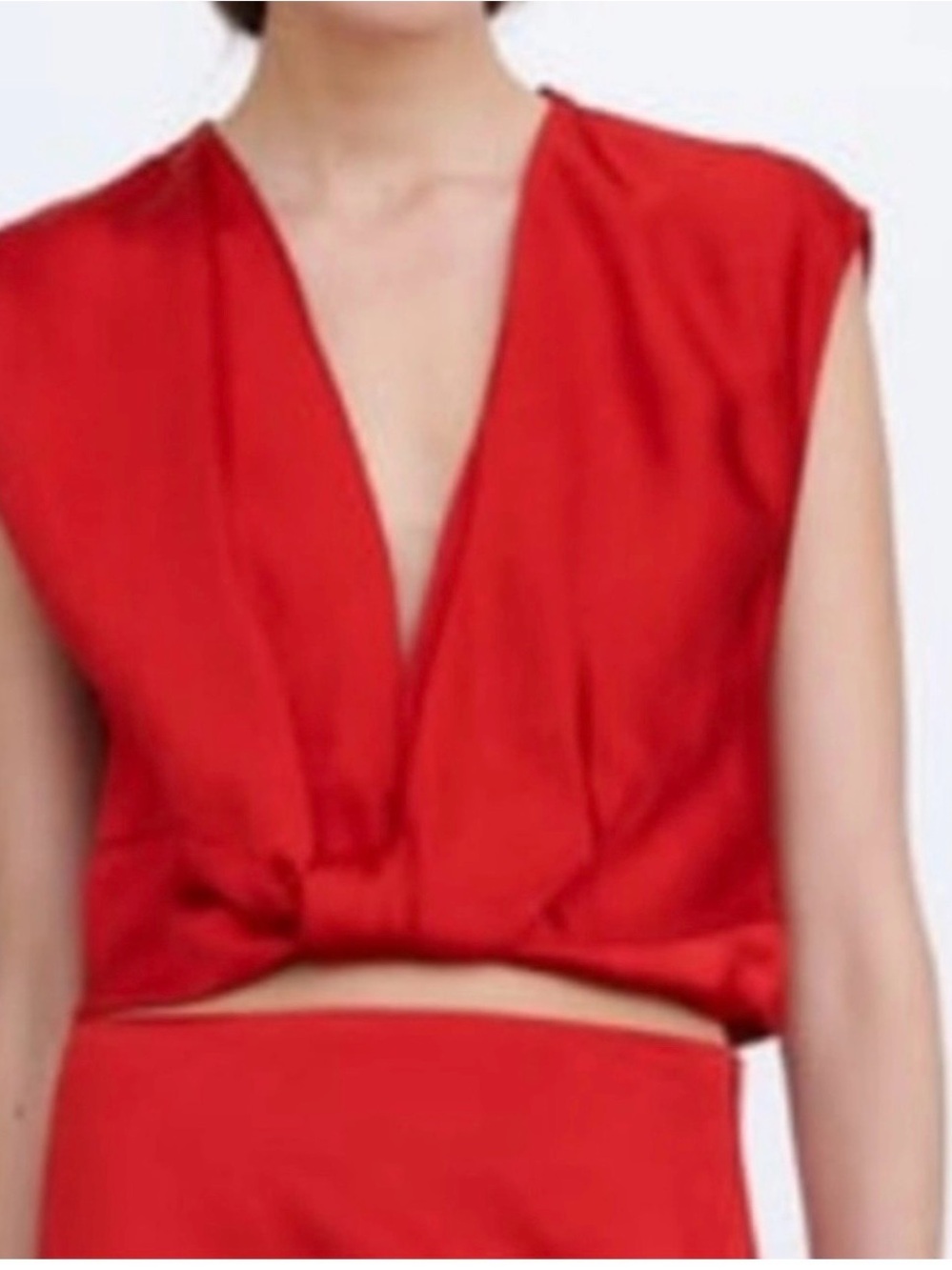Zara Red Sleeveless V-Neck Twist Crop Top